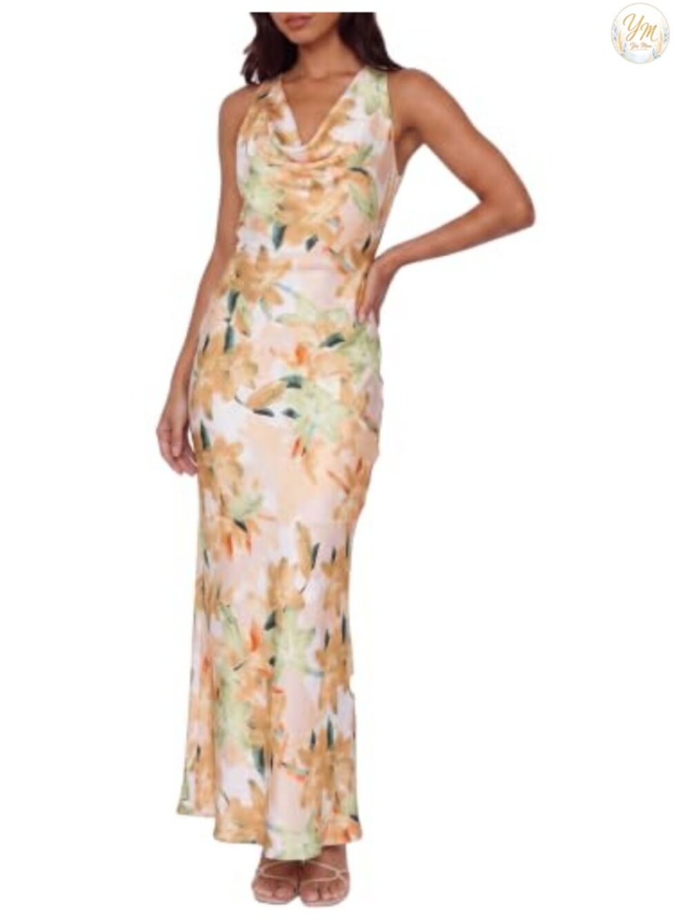 Satin Backless Cowl Neck Maxi Dress Formal Party